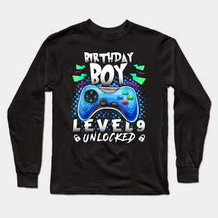 Level 9 Unlocked Video Game 9th Birthday Gamer Long Sleeve T-Shirt